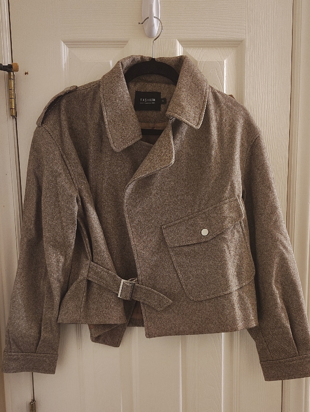 Brand Women's Taupe Herringbone Belted Jacket